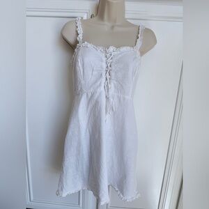 Urban Outfitters White Linen Robin Lace up Mini Dress. 
Size Medium